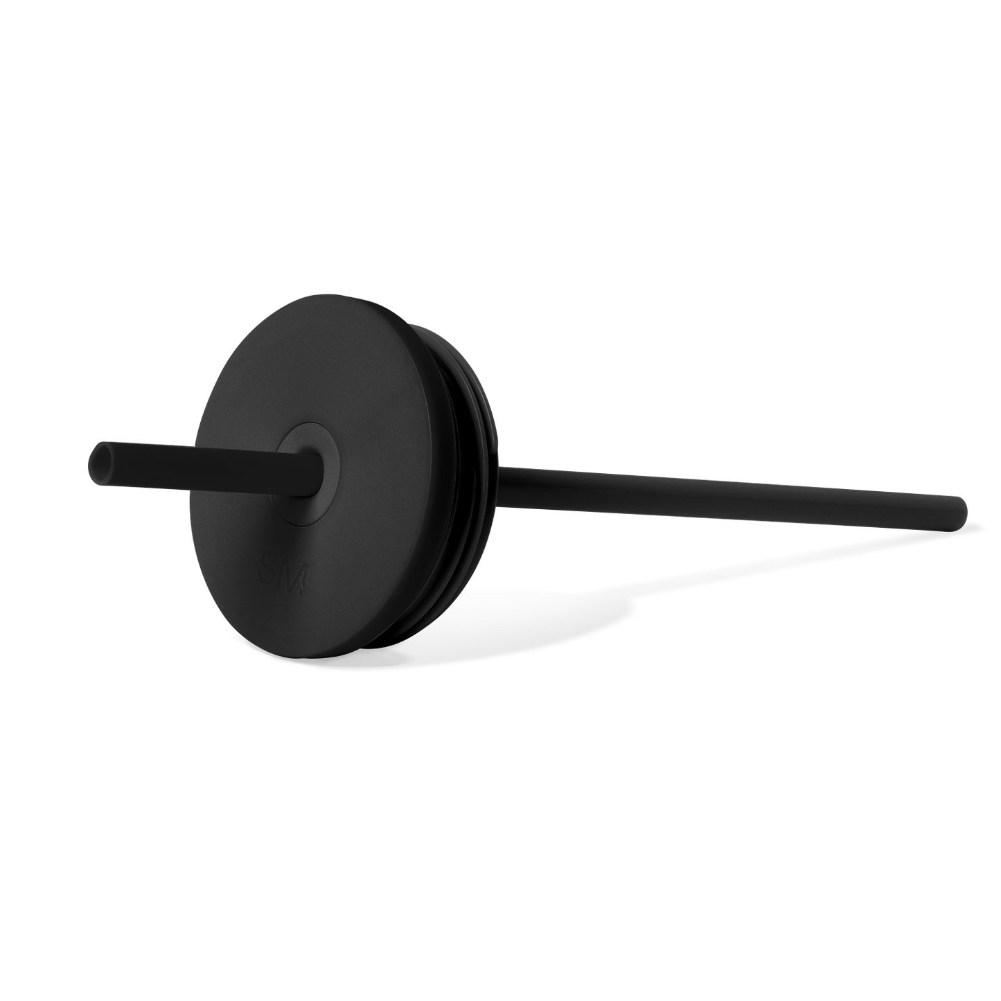Matte black straight mobile phone stand with light gray accents on white background