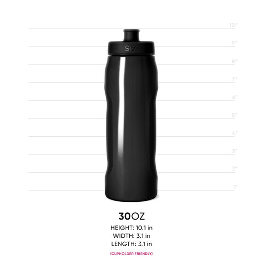 Matte black squeeze bottle with curved design and subtle reflections on white background