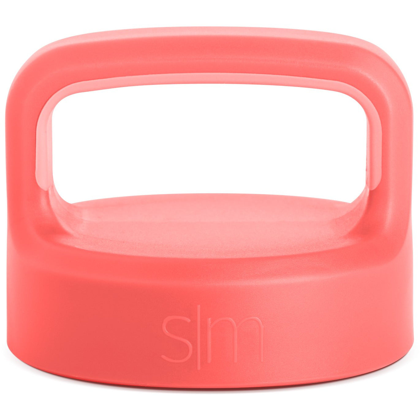 Small coral-pink container lid with handle, featuring deeper salmon tones on outer surface and lighter pastel pink on inner surfaces and handle.