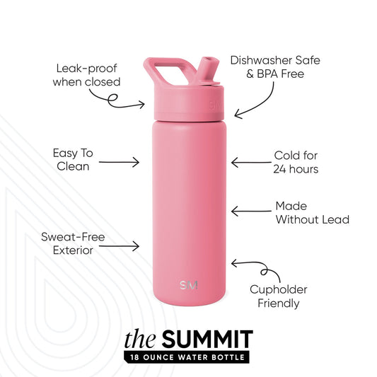 Soft pink stainless steel water bottle against a white and light gray background