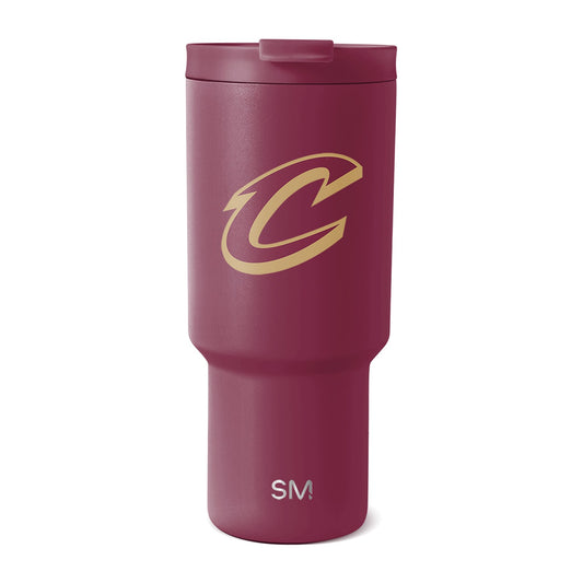 Burgundy wine-colored insulated tumbler with matte textured finish and gold champagne-toned accents