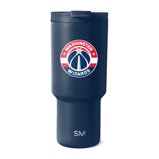 Navy blue Washington Wizards tumbler with red, white, and dark navy logo accents