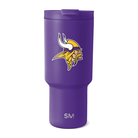 Purple matte metallic tumbler with gold and complementary accent colors, light-reflective finish
