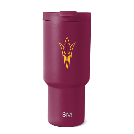 Burgundy tumbler with golden yellow printed graphics