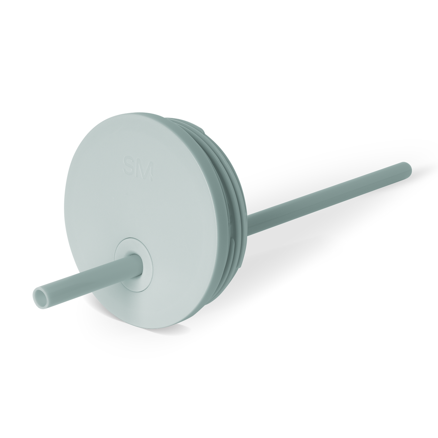 Soft sage green circular lid with cylindrical straw housing and neutral teal accents, suitable for beverages and daily use.
