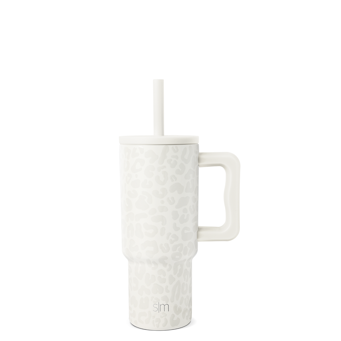 White tumbler with white straw on light gray background