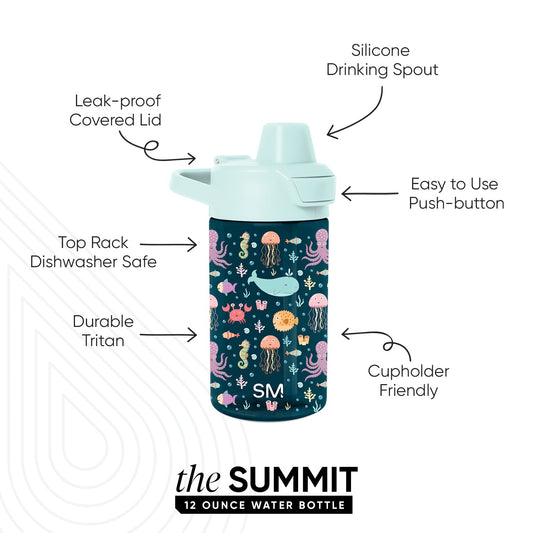 Dark teal water bottle with mint green lid and spout, featuring a cool color palette suitable for everyday hydration.