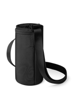 Black and charcoal gray baby carrier with dark gray fabric body, black straps, interior lining, and drawstring closure