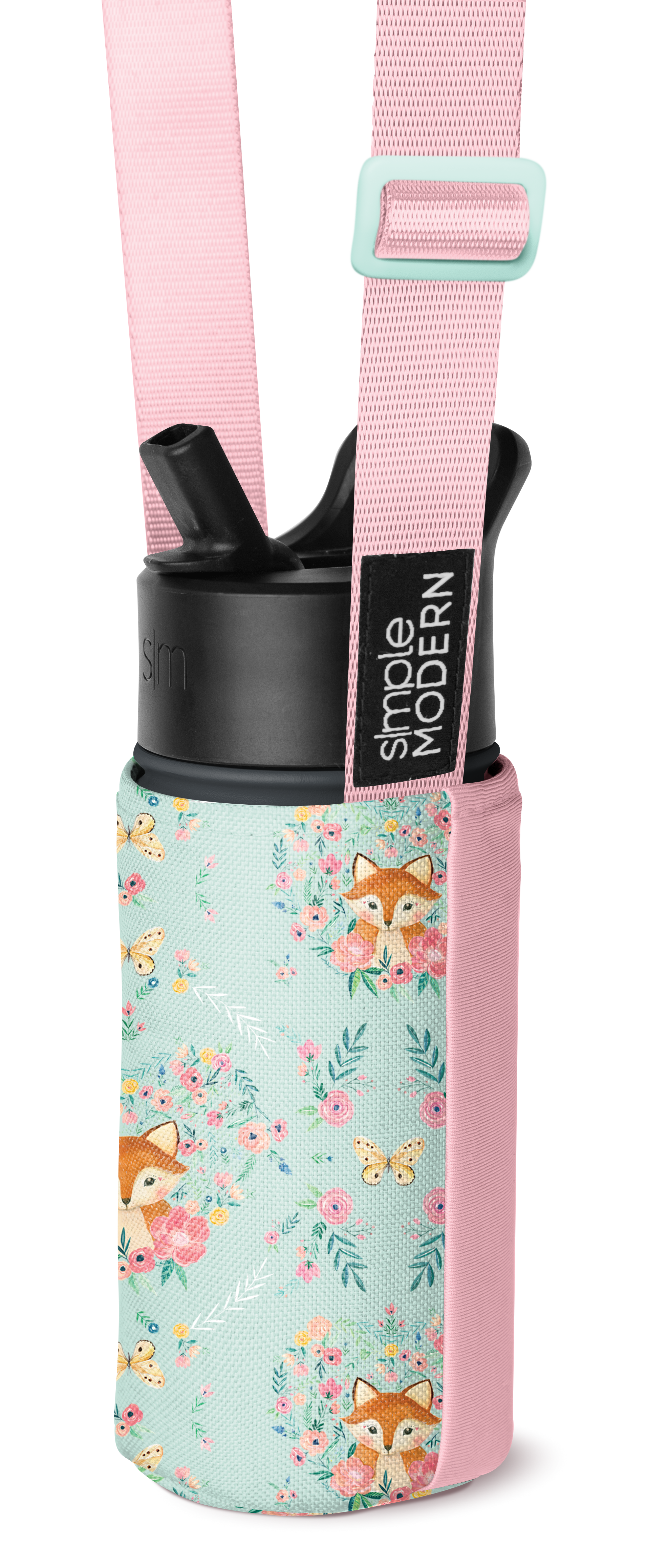 Soft pink and mint green insulated drink carrier with adjustable bright pink straps and side panels