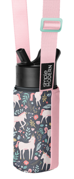 Soft pink bottle holder with adjustable straps in pale ballet pink and saturated candy pink exterior panel
