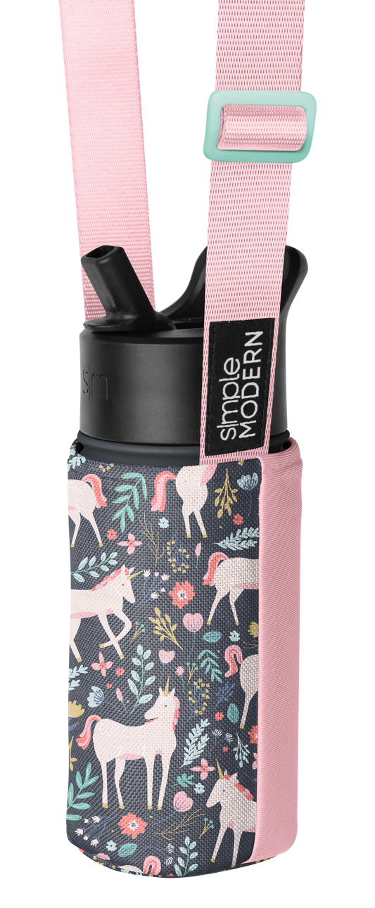 Soft pink bottle holder with adjustable straps in pale ballet pink and saturated candy pink exterior panel