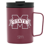 Deep burgundy ceramic mug with charcoal gray lid and handle, featuring a rich, sophisticated design with strong color contrast