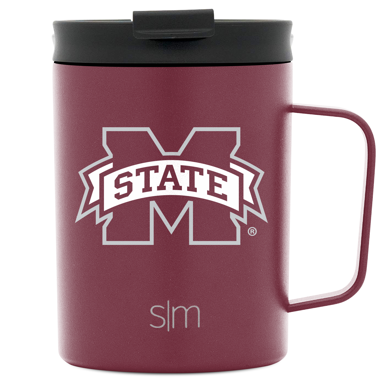 Deep burgundy ceramic mug with charcoal gray lid and handle, featuring a rich, sophisticated design with strong color contrast