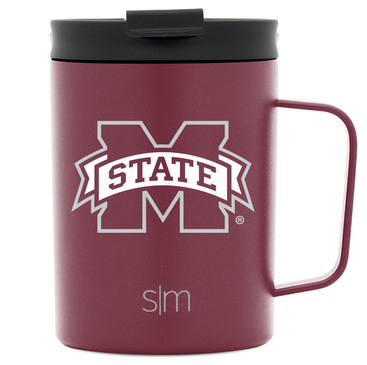 Deep burgundy ceramic mug with charcoal gray lid and handle, featuring a rich, sophisticated design with strong color contrast