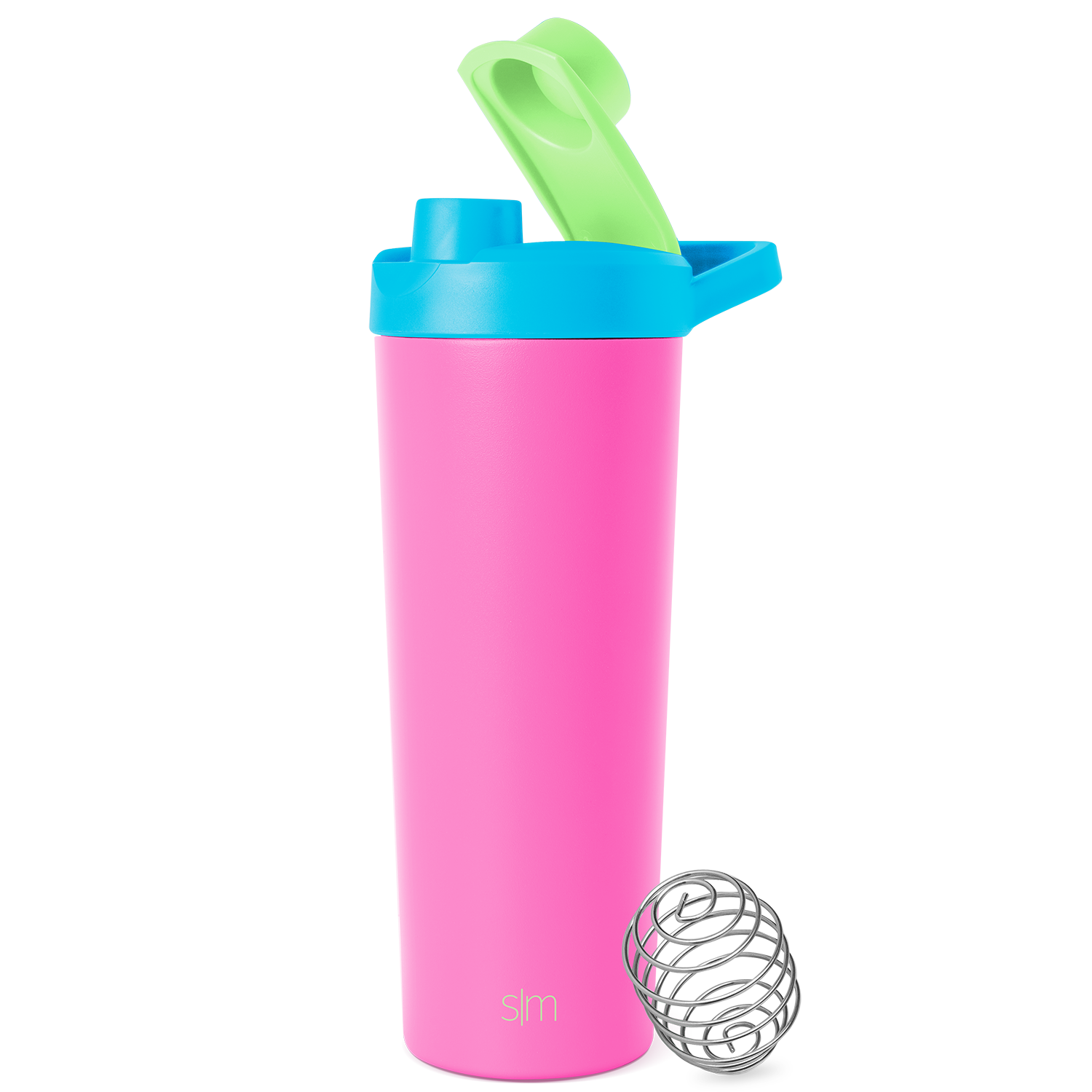 Simple Modern hot pink cylindrical shaker bottle with secure lid, centered against white background