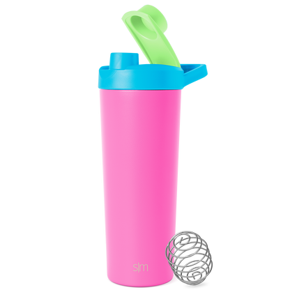 Simple Modern hot pink cylindrical shaker bottle with secure lid, centered against white background