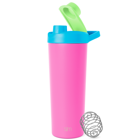 Simple Modern hot pink cylindrical shaker bottle with secure lid, centered against white background