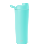 Bright turquoise seafoam water bottle with cylindrical body and lid assembly against white background