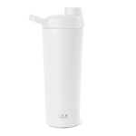White and gray water bottle with lid and spout assembly on white background
