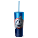 Blue ombre tumbler with color-blocked design transitioning from bright blue at top to navy blue at bottom, featuring a circular emblem at center.