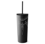 Black tumbler with metallic silver mystical line design