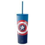 Simple Modern blue tumbler with lid and straw against white background