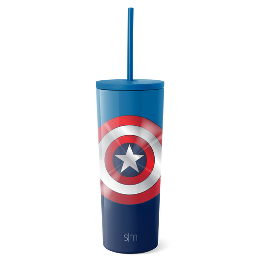 Simple Modern blue tumbler with lid and straw against white background