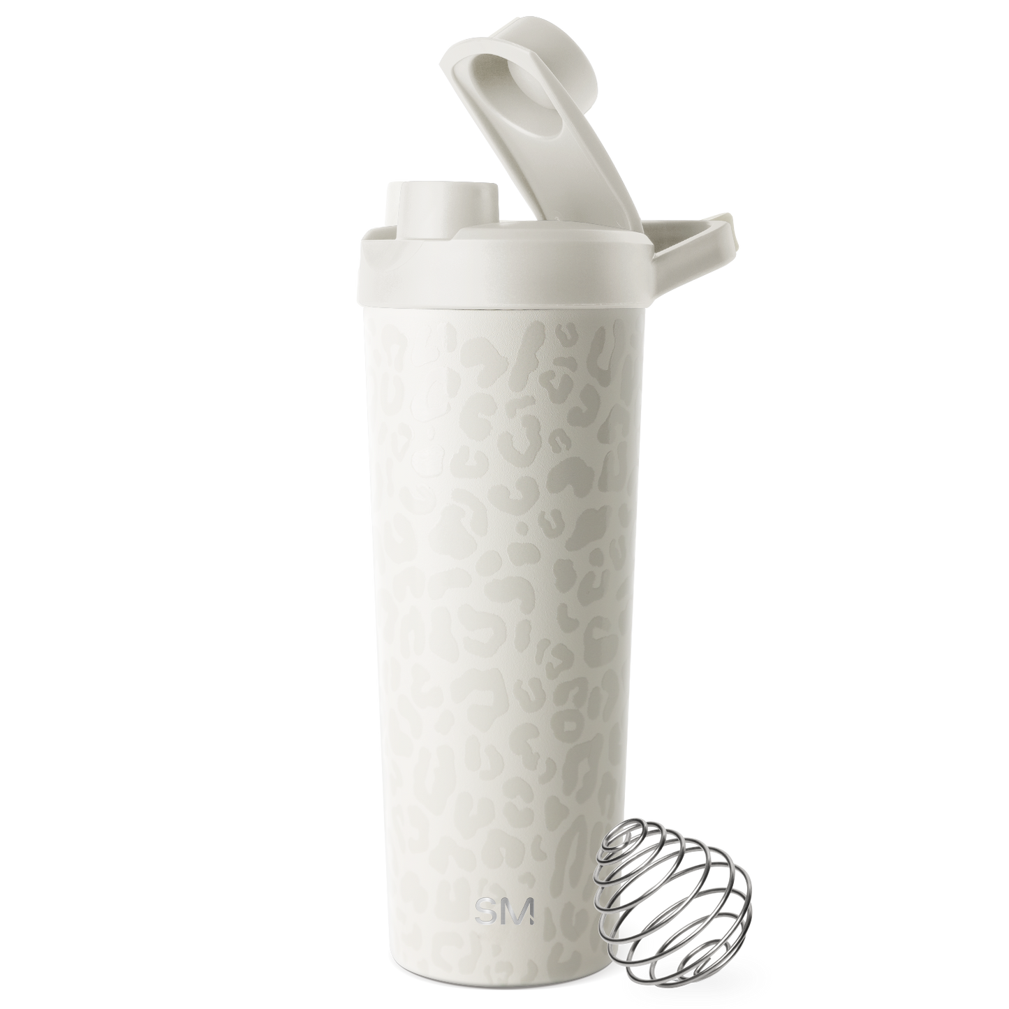 White stainless steel mixing ball with gray patterned design and neutral tones