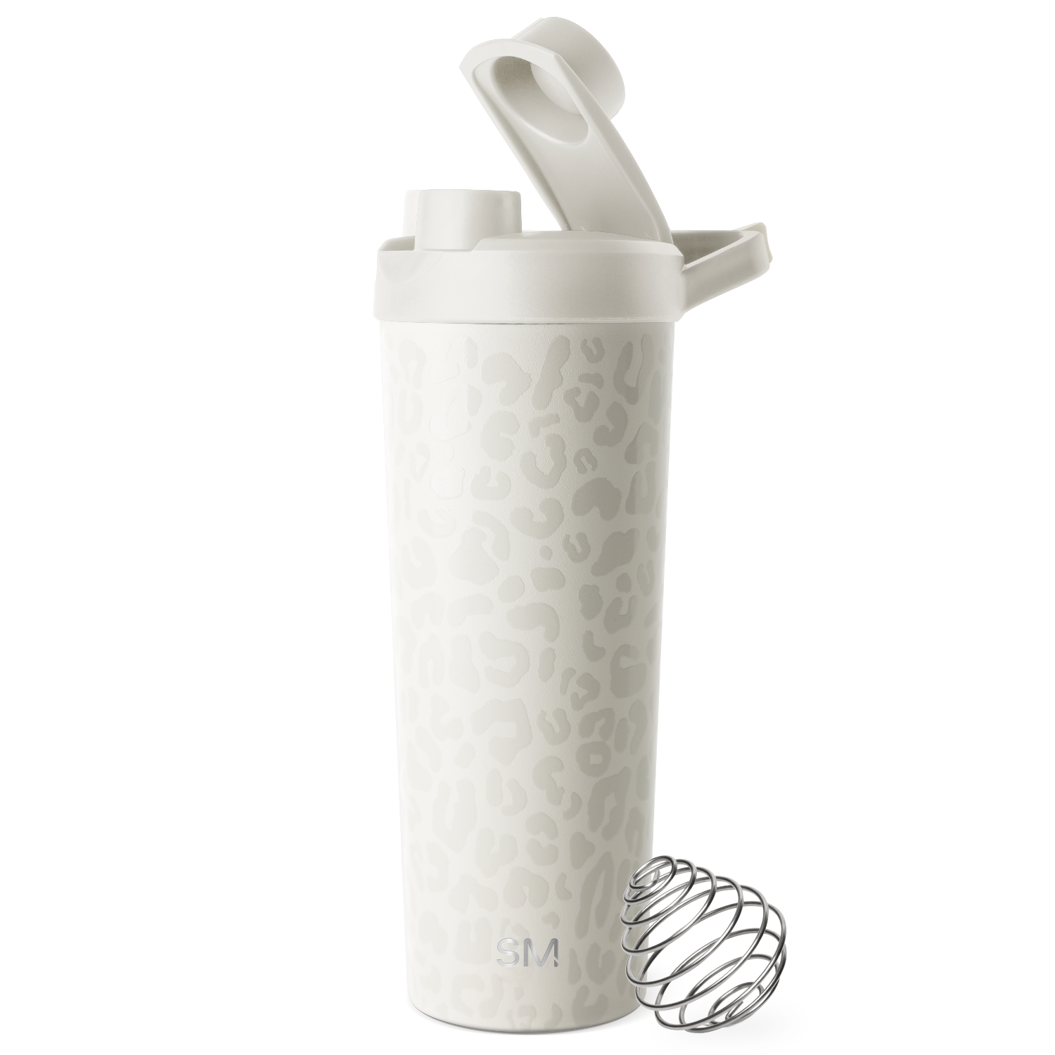 White stainless steel mixing ball with gray patterned design and neutral tones