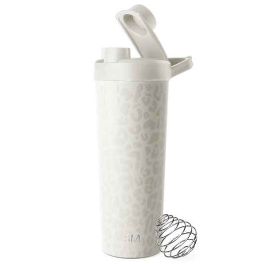 White stainless steel mixing ball with gray patterned design and neutral tones