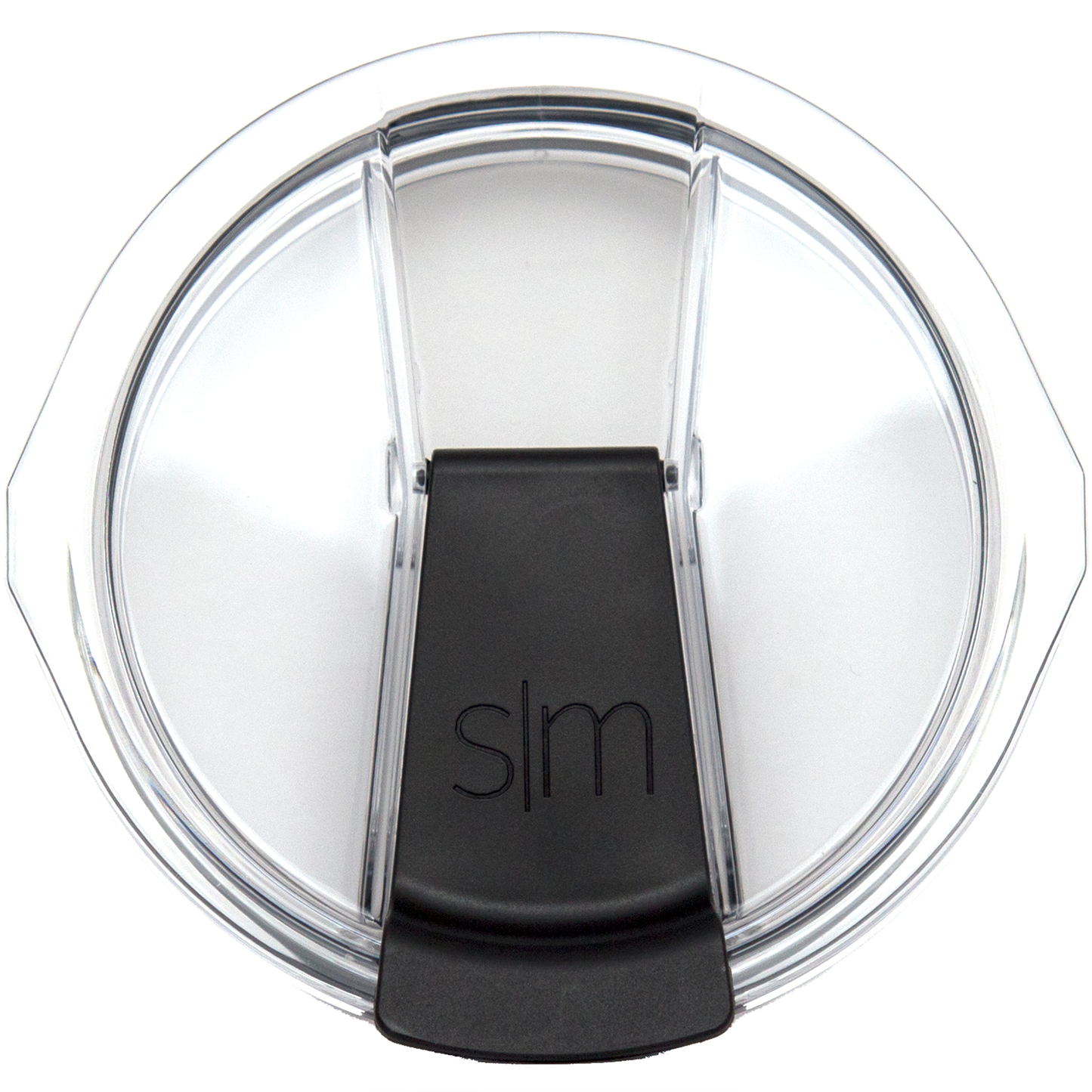 Clear transparent glossy lid with black matte base and top portion