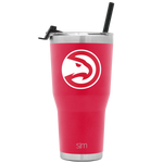 Hot pink stainless steel tumbler with white eagle logo and silver metallic rim and lid