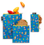 Three bright blue pouches of ESB LMS V PAW OTA M product with red, yellow, and orange bell peppers displayed at the top against a warm brown background.