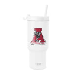 White insulated tumbler with Alabama Crimson Tide crimson red elephant logo featuring black line work and gray accents