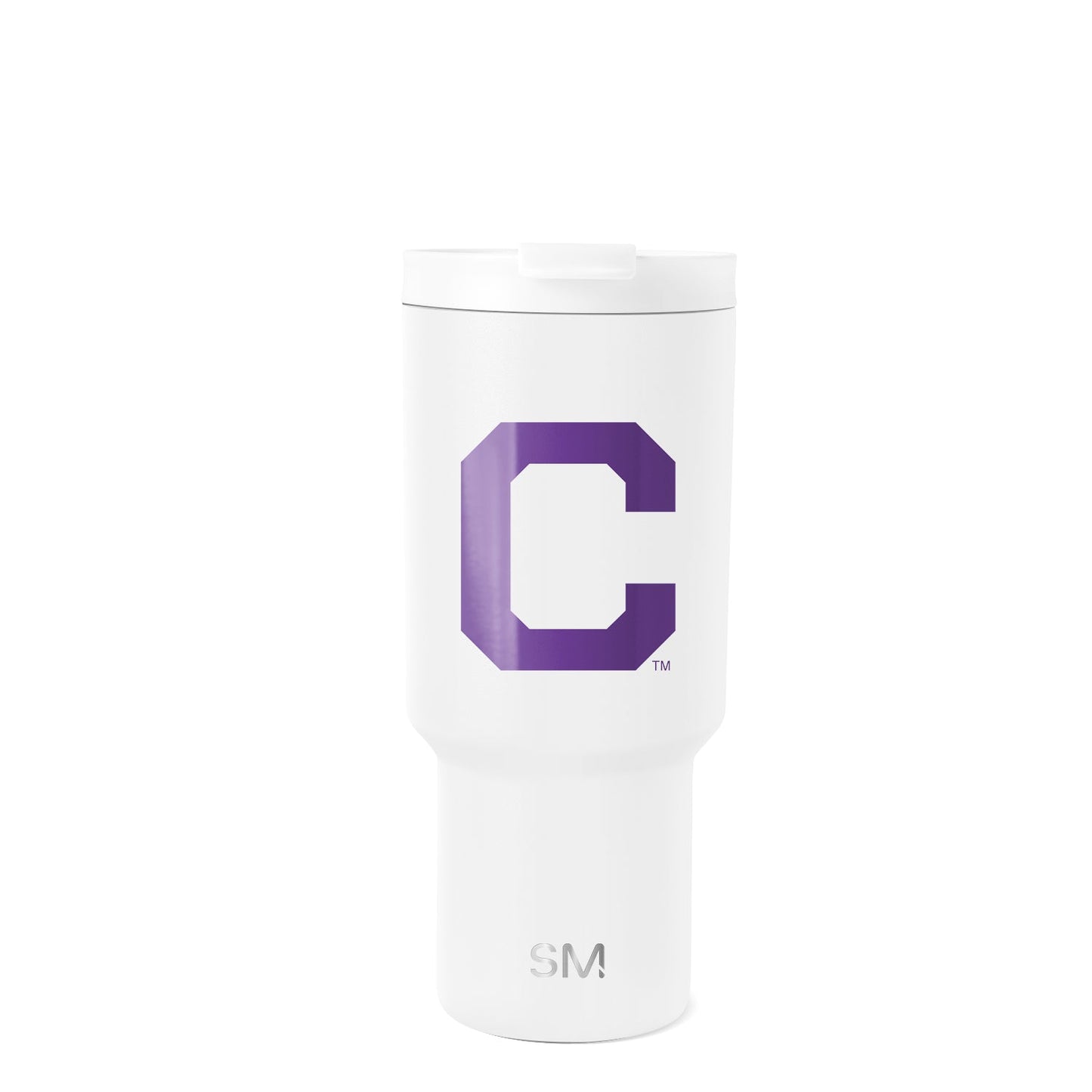 White insulated tumbler with purple gradient design, transitioning from light lavender on the left to deep purple, featuring the Clemson Venturer collection style.
