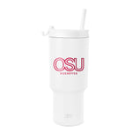 White Simple Modern tumbler with straw, cylindrical shape with tapered bottom, isolated on white background