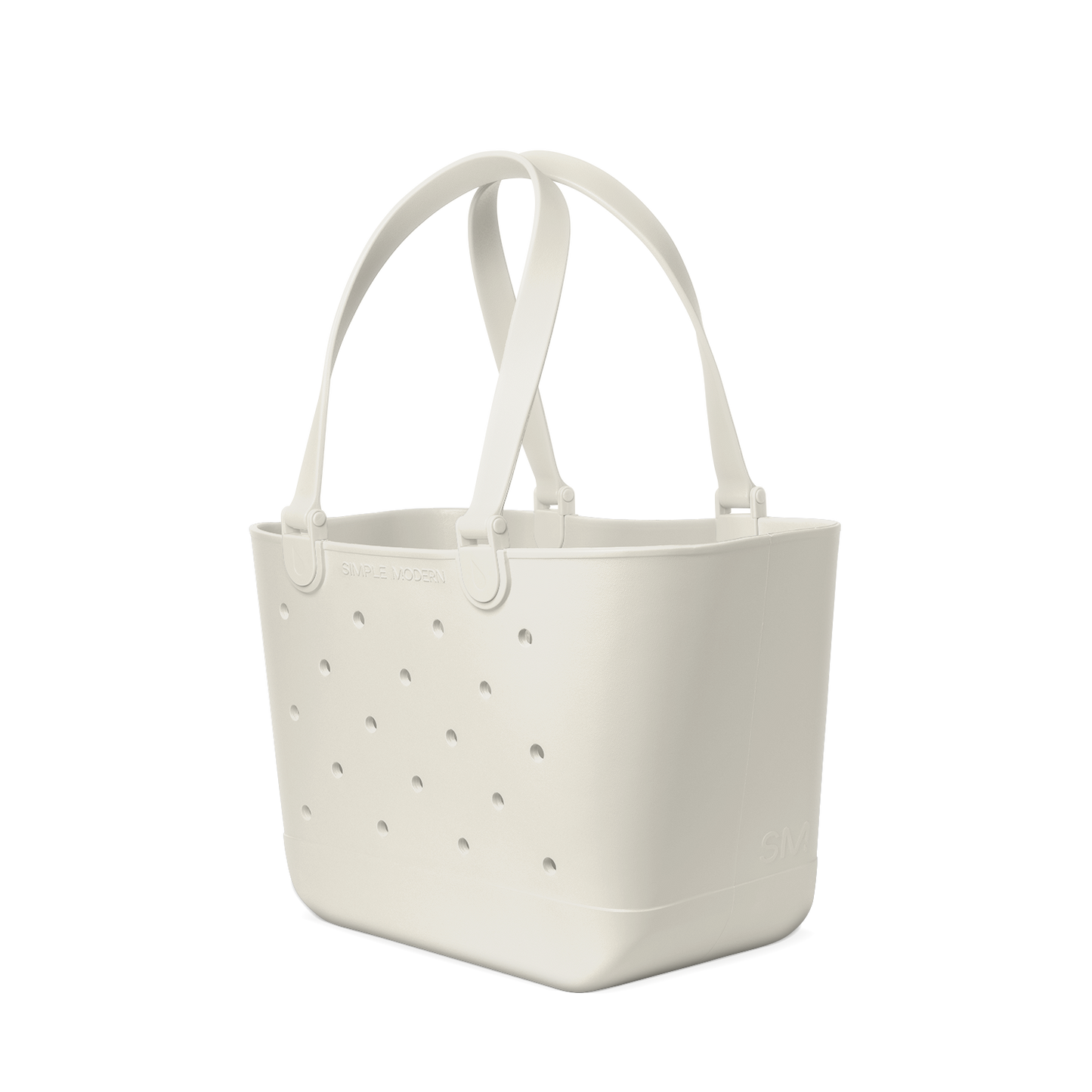 Cream-colored canvas tote bag with handles, displayed against a white background.