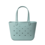 Soft sage green tote bag with dark gray-green cutout details and handles