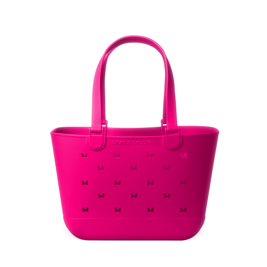Hot pink magenta tote bag displayed against a white background