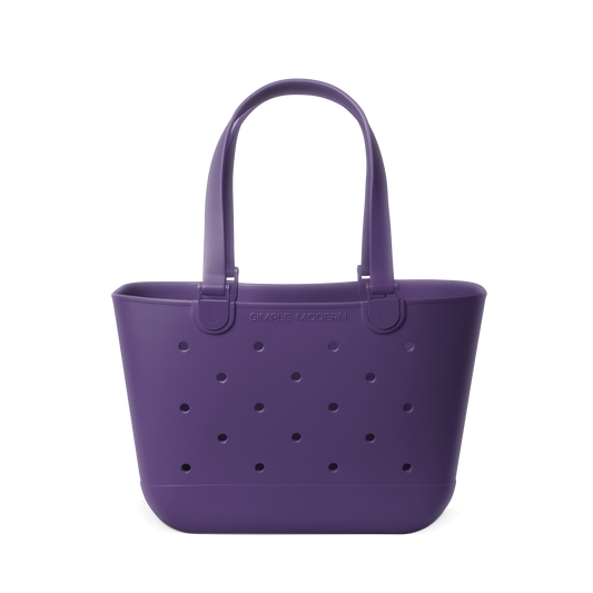 Purple eggplant tote bag on white background