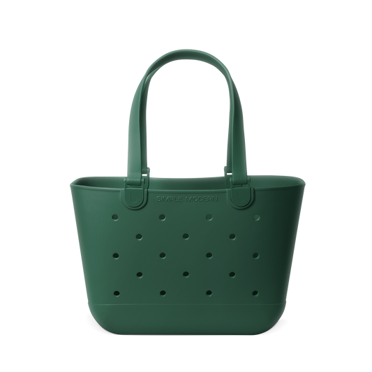 Forest green canvas tote bag with handles displayed against a white background, featuring a muted sage tone color finish.