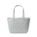 Light gray perforated tote bag with handles, displayed against white background