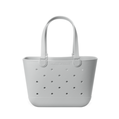 Light gray perforated tote bag with handles, displayed against white background