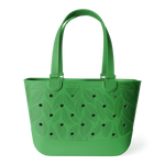 Green bucket tote bag with tropical leaf pattern and perforated details, featuring sturdy handles and "Simple Modern" branding on white background.