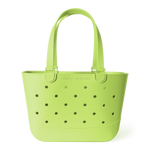 Lime green perforated tote bag with long padded handles and metal hardware, featuring Simple Modern branding, shown against white background.