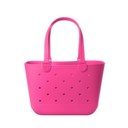 Vibrant hot pink tote bag displayed against a white background