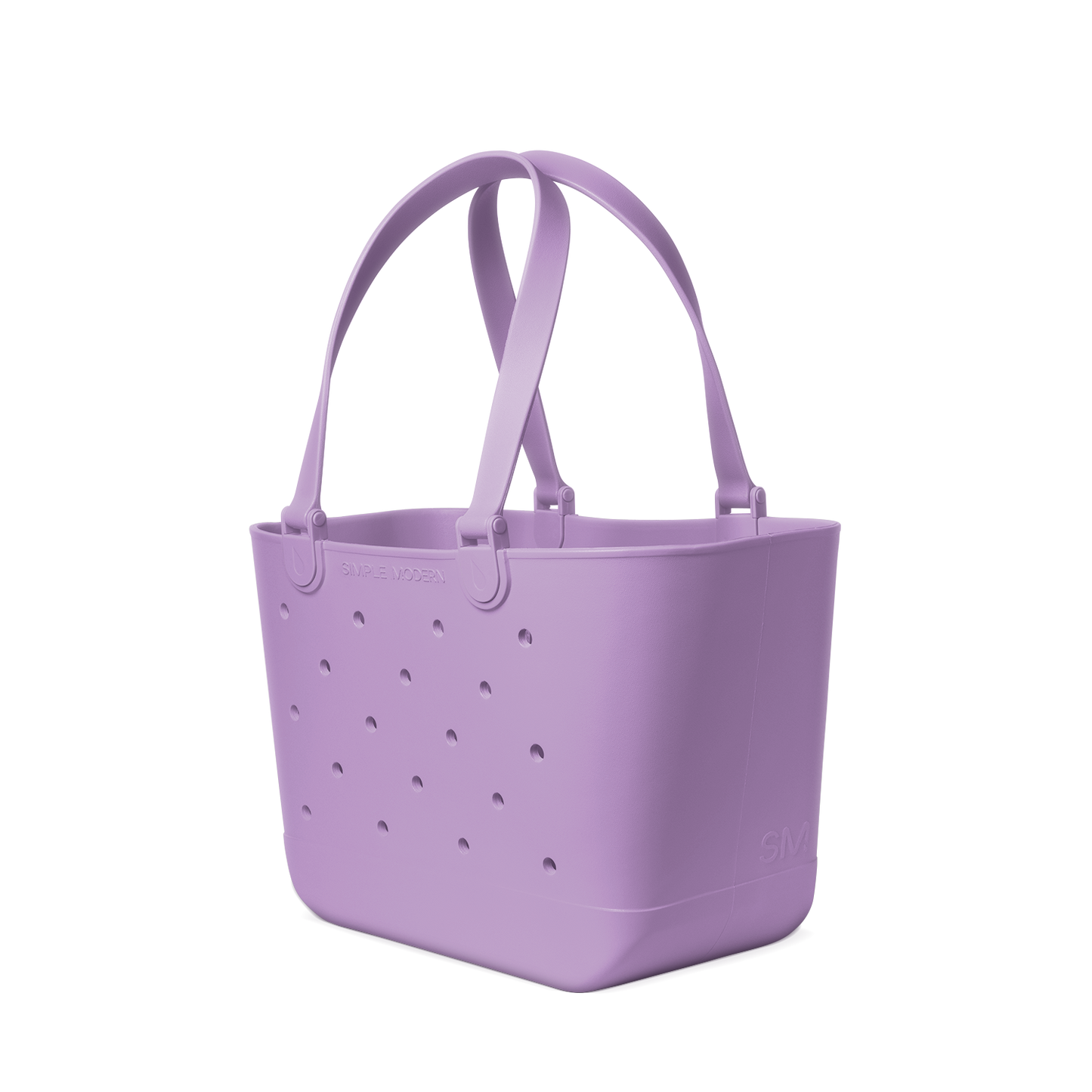 Soft lavender purple tote bag displayed against white background with subtle shadow details