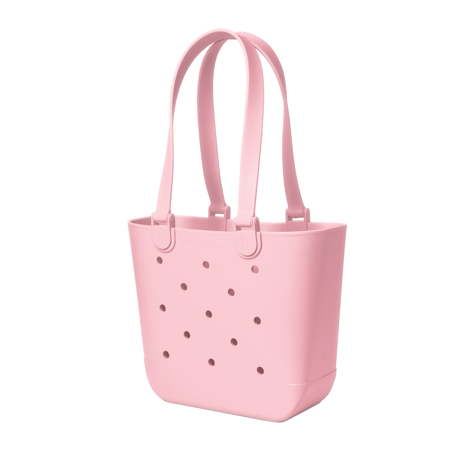 Soft pastel pink tote bag with mauve ventilation holes and matching pink handles