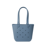 Soft blue-grey muted tote bag on light neutral background
