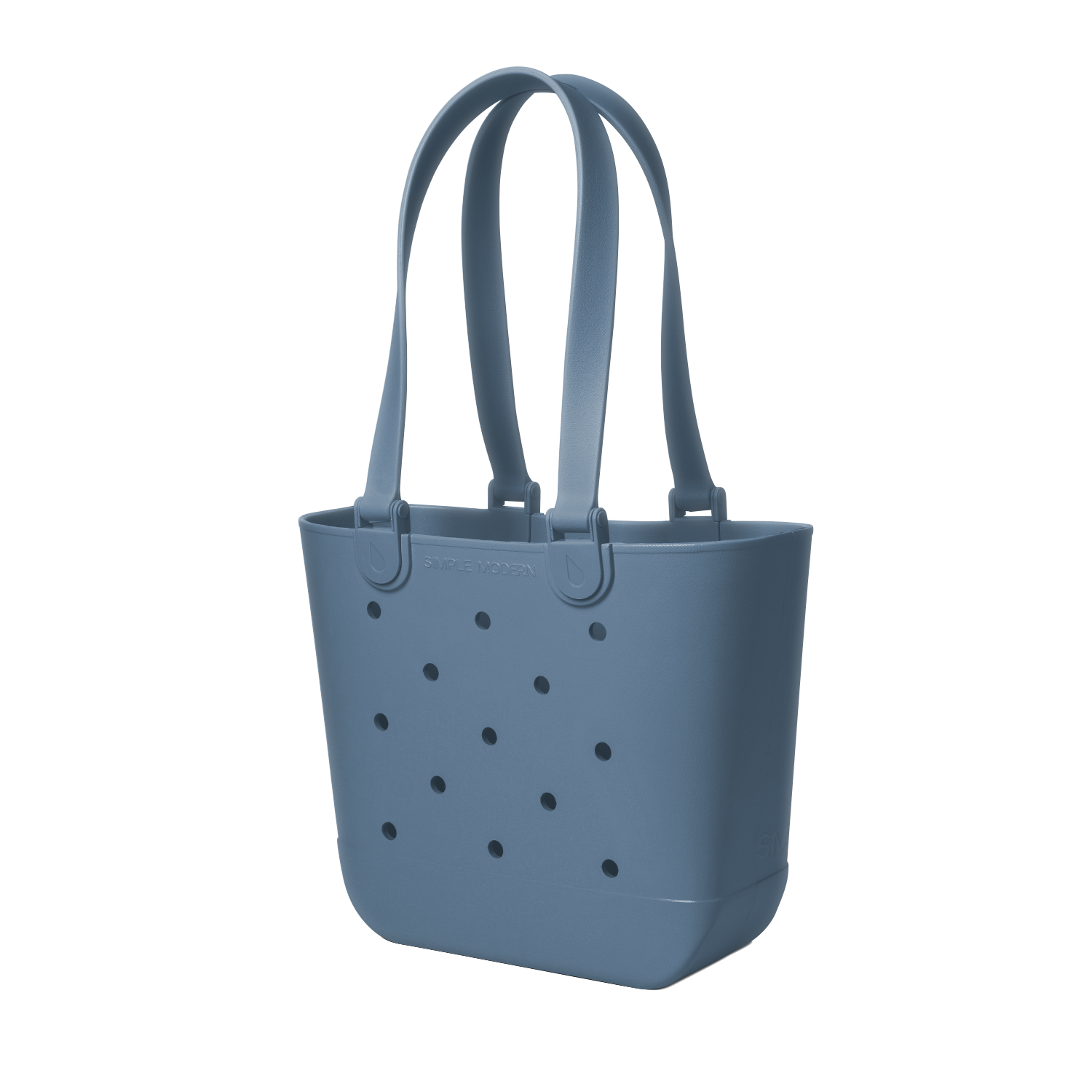 Muted slate blue modern tote bag with clean lines and minimalist design, shown against a neutral background